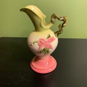 Floral Ceramic Pitcher with Pink and Green Accents